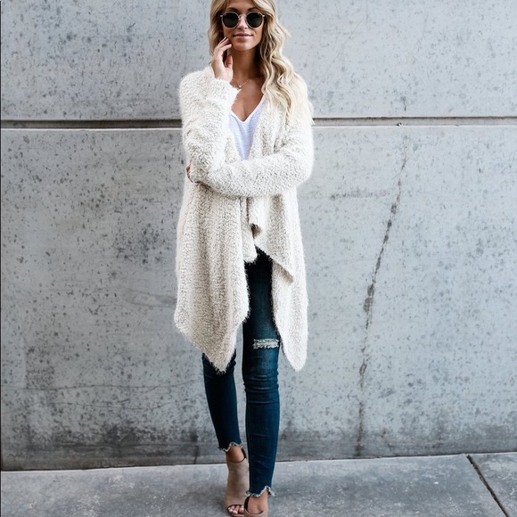 Soft Teddy Fuzzy Cardigan Open Front Slouchy - Picture 6 of 16